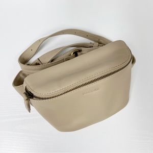 Mandrn Remy Leather Fanny Pack Belt Bag Bone Sand